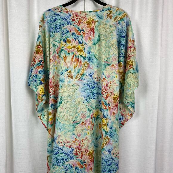 Collections Etc. Vintage Tropical Turtle Floral Caftan MuMu Cover Up Sz.OS - Picture 8 of 11